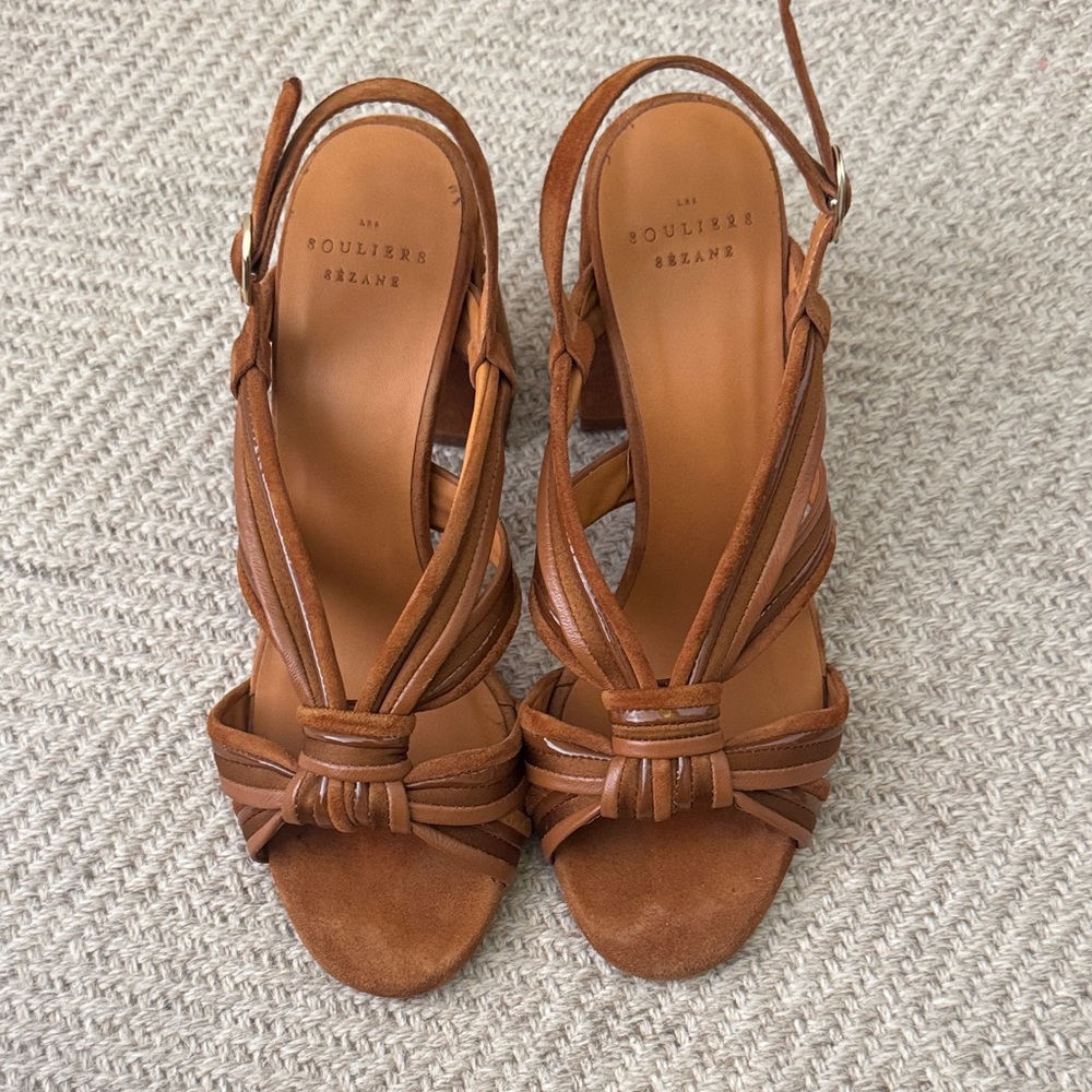 Sézane Tan Leather Knot-Strap Women’s Sandals